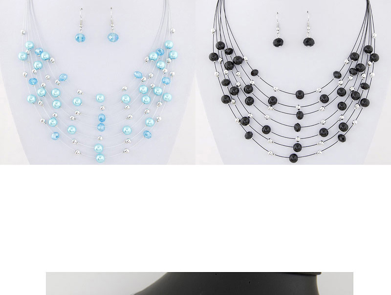 Bohemia Light Blue Pearl&crystal Decorated Multi-layer Necklace Set,Jewelry Sets