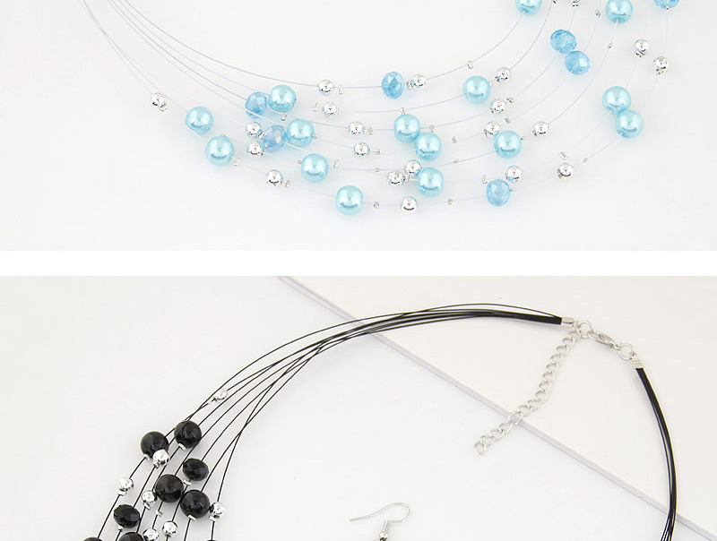 Bohemia Light Blue Pearl&crystal Decorated Multi-layer Necklace Set,Jewelry Sets