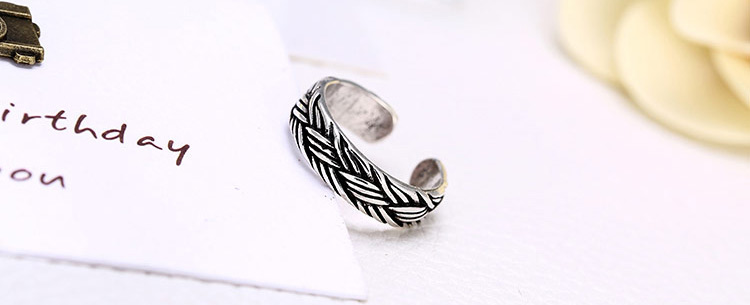 Vintage Silver Metal Weaving Decorated Opening Ring,Fashion Rings
