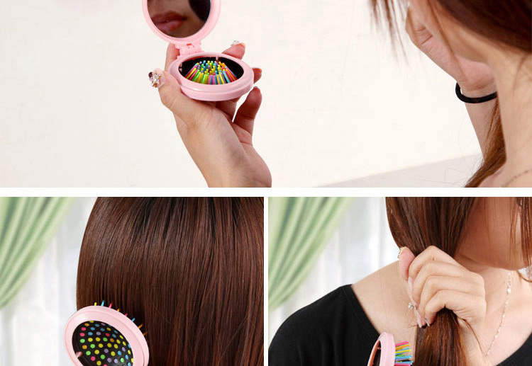 Fashion Pink Color Matching Decorated Round Shape Folding Comb,Beauty tools