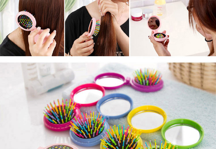 Fashion Plum Red Color Matching Decorated Round Shape Folding Comb,Beauty tools