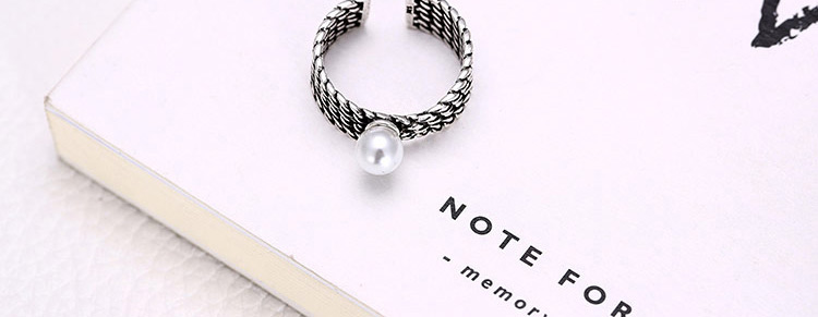 Vintage Anti-silver Pearl Decorated Multilayer Chain Shape Opening Ring,Fashion Rings