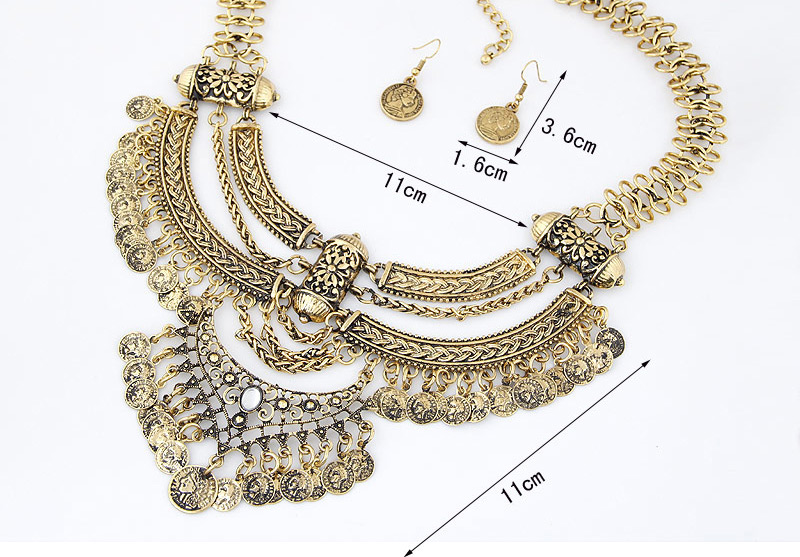 Exaggerated Antique Gold Coins Shape Tassel Pendant Decorated Geometric Shape Jewelry Sets,Jewelry Sets