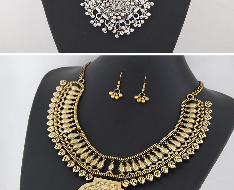 Vintage Gold Color Heart Shape Pendant Decorated Hollow Out Simple Jewelry Sets,Jewelry Sets