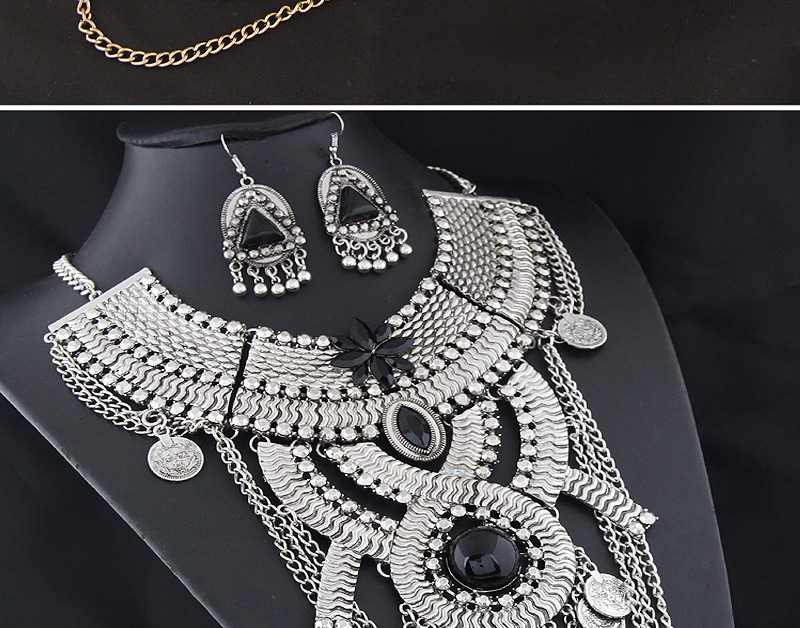Exaggerated Silver Color Geometric Shape Decorated Collar Jewelry Sets,Jewelry Sets