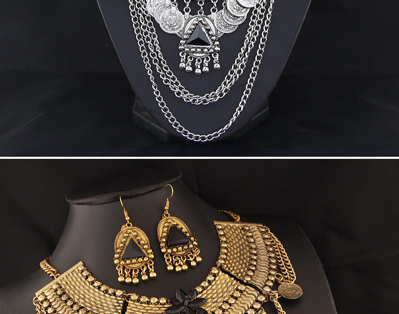 Exaggerated Silver Color Geometric Shape Decorated Collar Jewelry Sets,Jewelry Sets