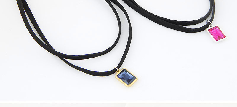 Temperament Dark Blue Square Gemstone Pendant Decorated Double Layer Necklace,Chokers