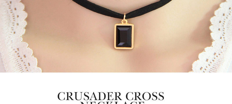 Temperament Black Square Gemstone Pendant Decorated Double Layer Necklace,Chokers