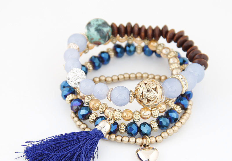 Trendy Sapphire Blue Hear Shape&tassel Pendant Decorated Multi-layer Simple Bracelet,Fashion Bracelets