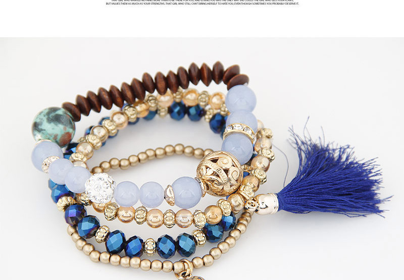 Trendy Light Blue Hear Shape&tassel Pendant Decorated Multi-layer Simple Bracelet,Fashion Bracelets