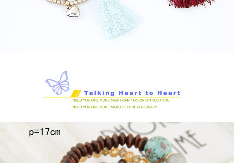 Trendy Light Blue Hear Shape&tassel Pendant Decorated Multi-layer Simple Bracelet,Fashion Bracelets