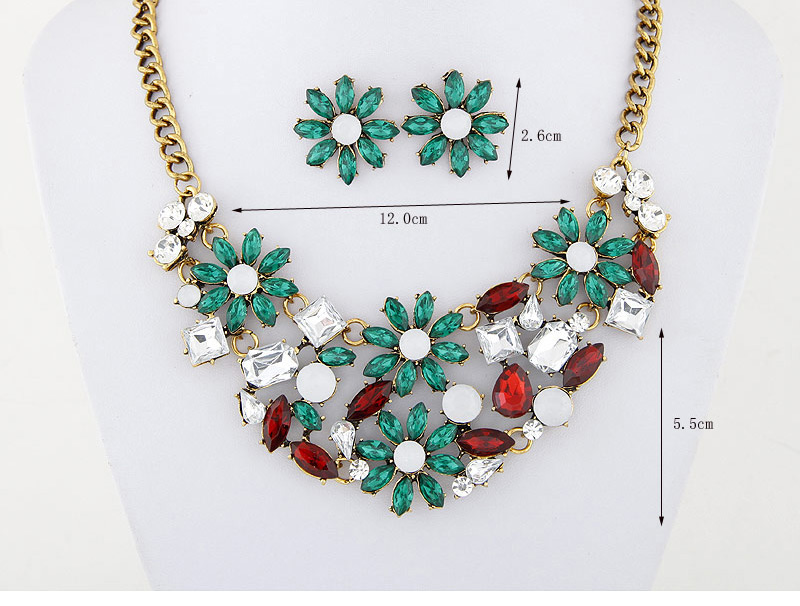 Lovely Green Flower Deacorated Hollow Out Jewelry Sets,Jewelry Sets