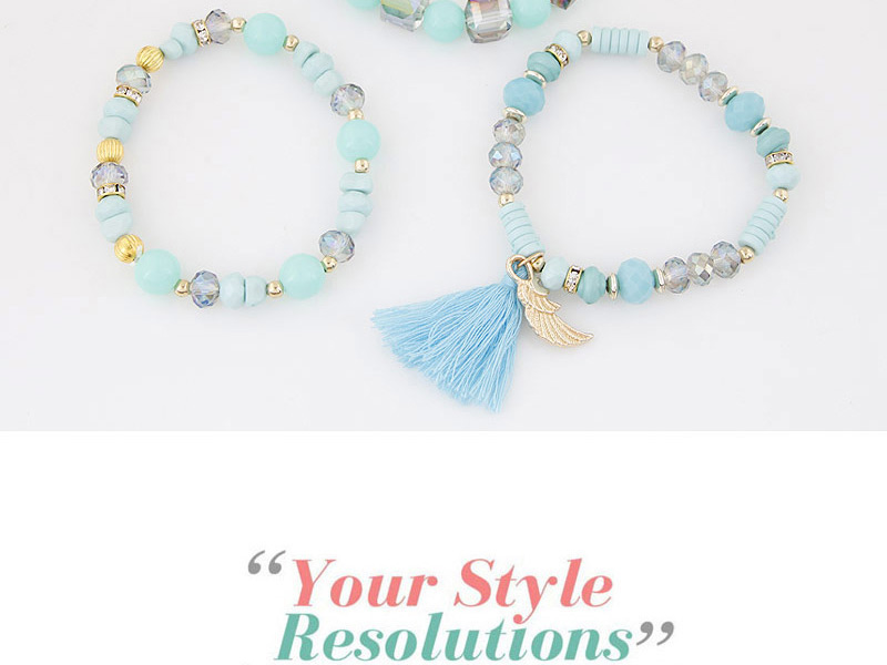 Bohemia Light Blue Sea Wave Shape&tassel Pendant Decorated Multilayer Bracelet,Fashion Bracelets