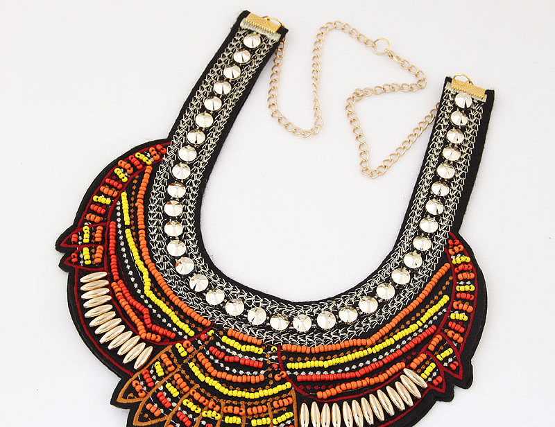 Bohemia Orange Beads Weaving Geometric Shape Decorated Collar Necklace,Bib Necklaces