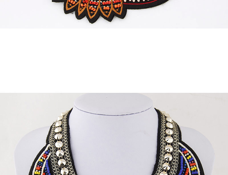 Bohemia Orange Beads Weaving Geometric Shape Decorated Collar Necklace,Bib Necklaces