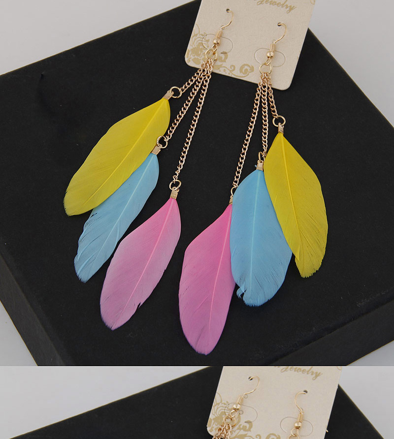 Bohemia Multi-color Feather Tassel Pendant Decorated Simple Earring,Drop Earrings