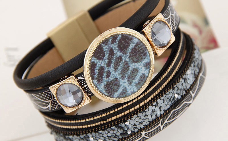 Trendy Black Round Shape Gemstone Decorated Multi-layer Magnetic Snap Bracelet,Fashion Bracelets