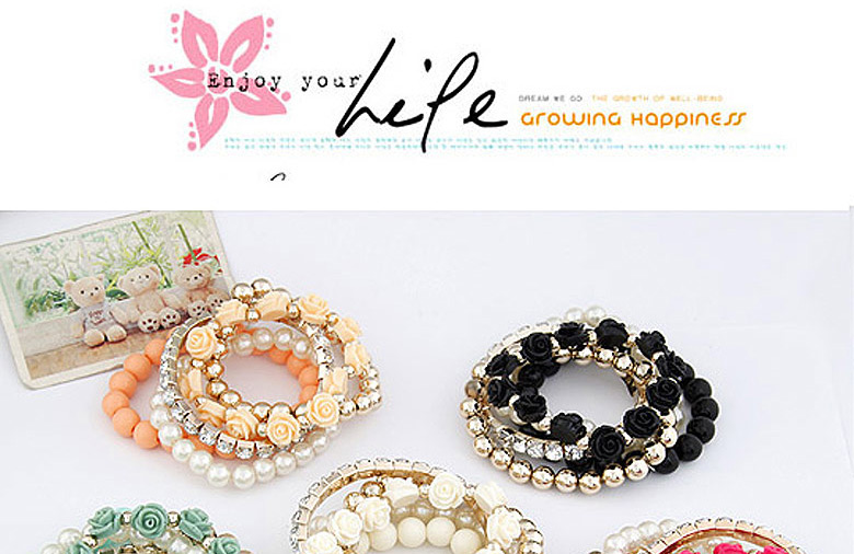 Trendy Orange Gemstone&flower&pearl Decorated Multi-layer Simple Bracelet,Fashion Bracelets