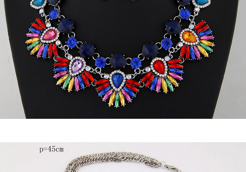 Bohemia Multi-color Diamond Decorated Fan Shape Short Chain Necklace,Jewelry Sets
