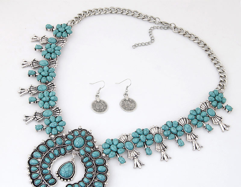 Personality Blue Flower Shape Decorated Short Chain Jewelry Sets,Jewelry Sets