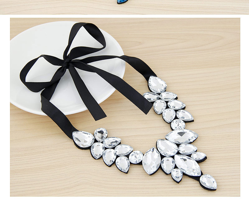 Trendy White Water Drop Shape Gemstone Decorated Short Chain Necklace,Thin Scaves