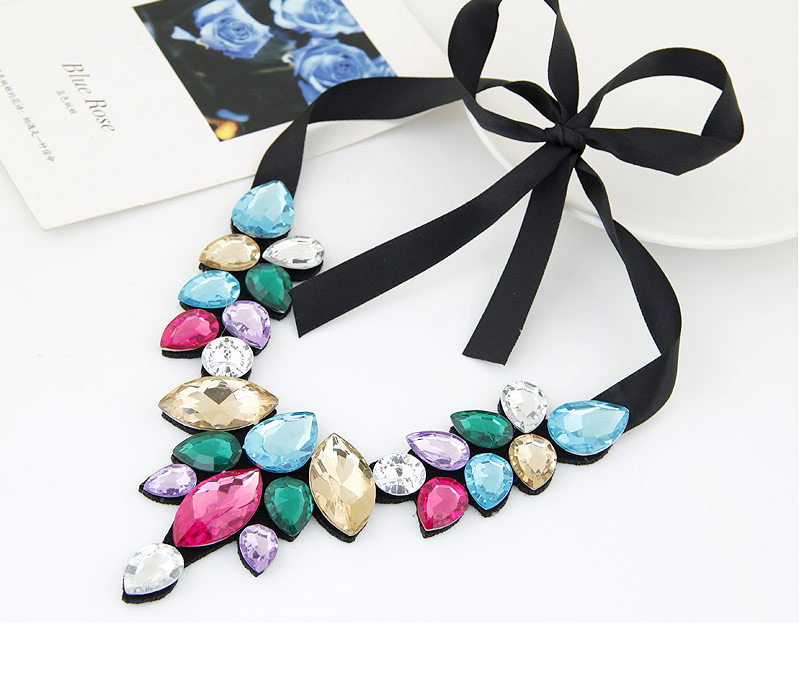 Trendy Multi-color Water Drop Shape Gemstone Decorated Short Chain Necklace,Thin Scaves