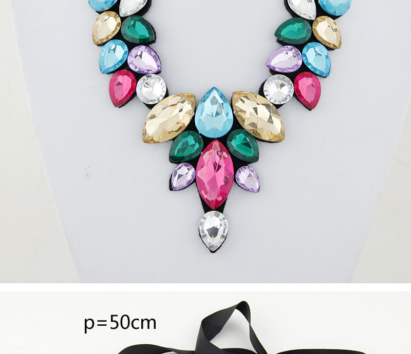Trendy Multi-color Water Drop Shape Gemstone Decorated Short Chain Necklace,Thin Scaves