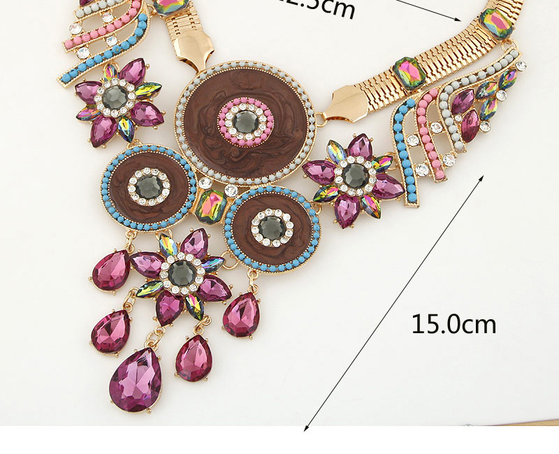 Fashion Pink Water Drop Shape Gemstone Pendant Decorated Double Layer Collar Necklace,Bib Necklaces