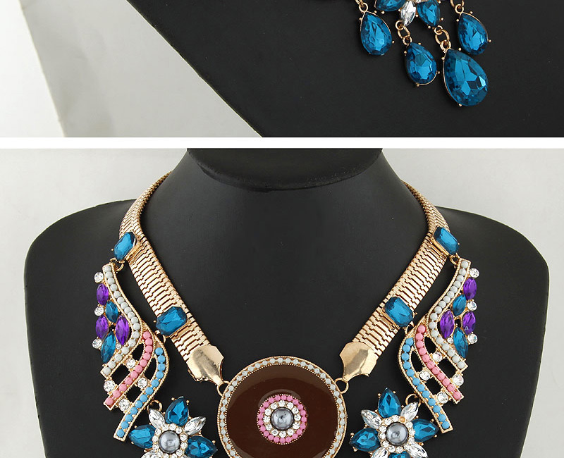 Fashion Pink Water Drop Shape Gemstone Pendant Decorated Double Layer Collar Necklace,Bib Necklaces