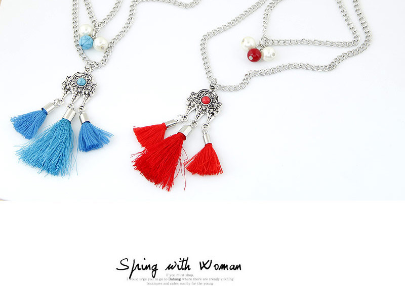 Bohemia Red Short Tassel Decorated Double Layer Necklace,Jewelry Sets