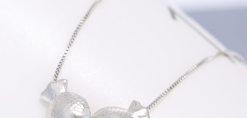 Lovely Silver Color Metal Fish Pendant Simple Long Chain Necklace,Pendants