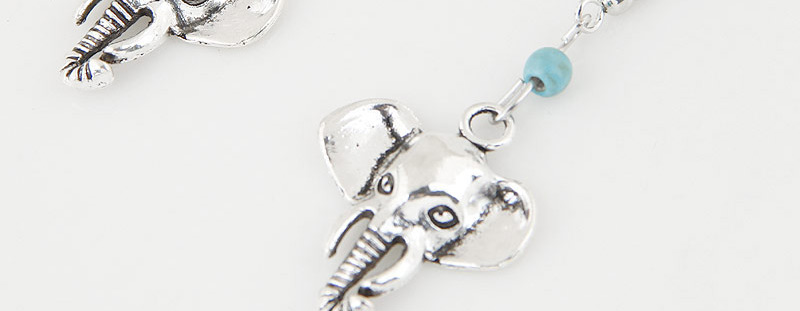 Personality Silver Color+blue Bead& Elephant Shape Pendant Decorated Simple Earring,Drop Earrings