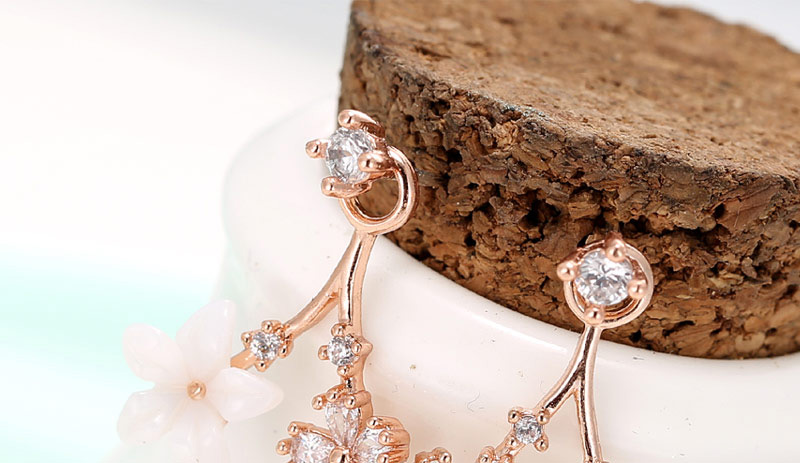 Exquisite Rose Gold Diamond& Flower Decorated Simple Design Earrings,Stud Earrings