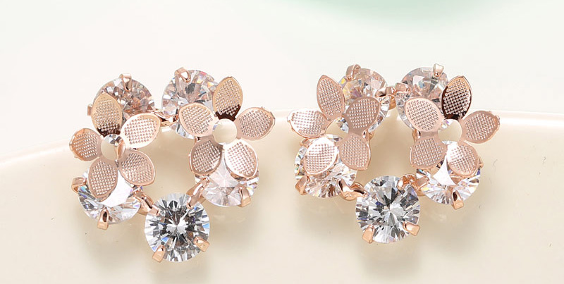 Delicate Rose Gold Diamond& Flower Shape Decorated Simple Design Earrings,Stud Earrings