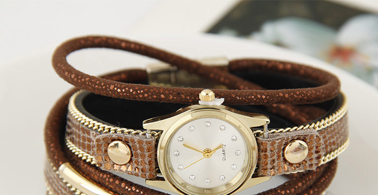 Fashion Brown+gold Color Chain& Tube Shape Decorated Multilayer Design Watch,Ladies Watches