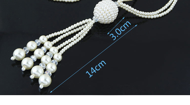 Trendy White Tassel& Round Shape Pendant Decorated Long Chain Simple Necklace,Beaded Necklaces