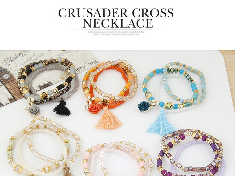 Trendy Multi-color Tassel& Flower Shape Pendant Decorated Multilayer Design Bracelet,Fashion Bracelets