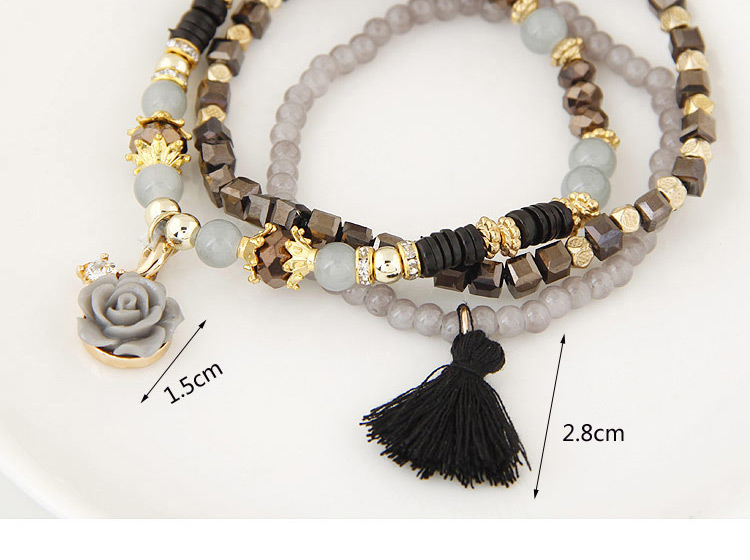 Trendy Multi-color Tassel& Flower Shape Pendant Decorated Multilayer Design Bracelet,Fashion Bracelets