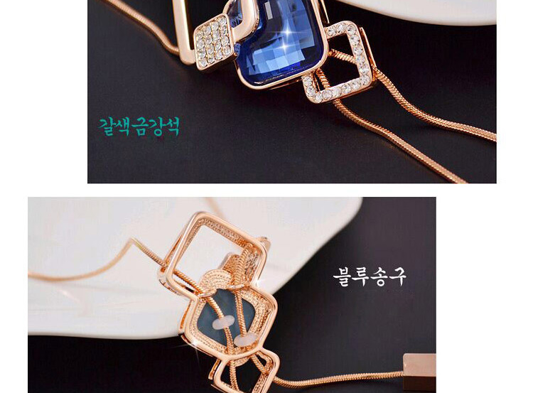 Fashion Sapphire Blue+rose Gold Bead Pendant Decorated Geometric Shape Design Necklace,Multi Strand Necklaces