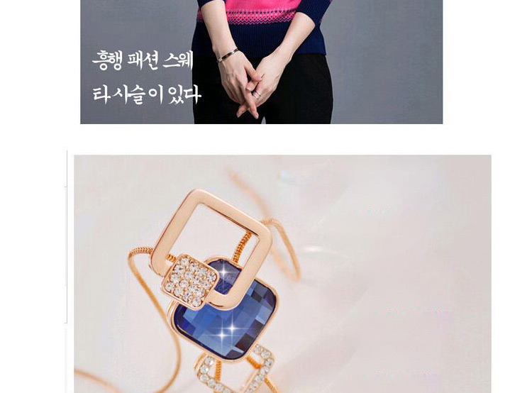Fashion Sapphire Blue+rose Gold Bead Pendant Decorated Geometric Shape Design Necklace,Multi Strand Necklaces