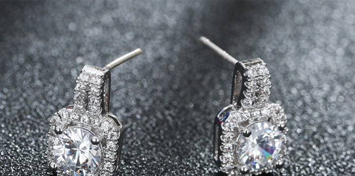 Sweet Silver Color Daimond Decorated Square Pendant Tassel Earring,Stud Earrings