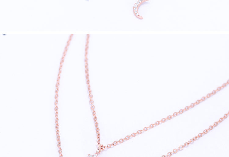 Sweet Rose Gold Star&moon Pendant Decorated Double Layer Simple Necklace,Multi Strand Necklaces