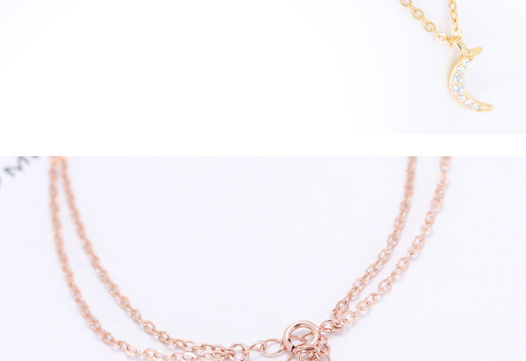 Sweet Rose Gold Star&moon Pendant Decorated Double Layer Simple Necklace,Multi Strand Necklaces