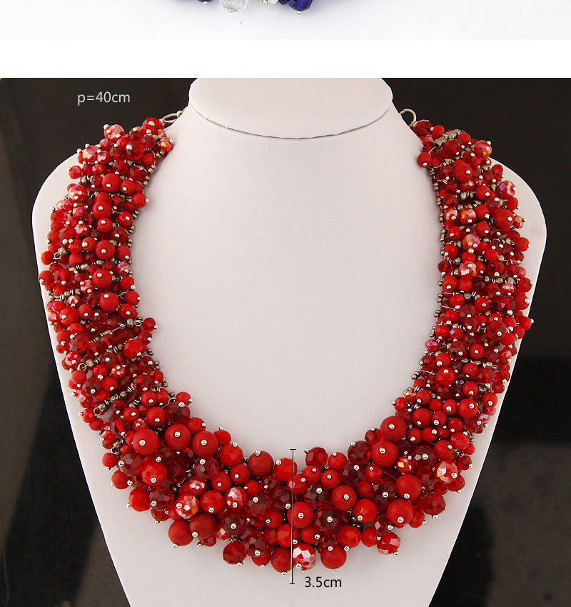 Fashion Red Bead Decorated Hand-woven Pure Color Design Necklace,Beaded Necklaces