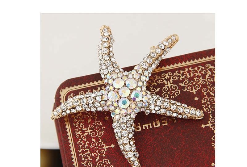 Elegant Green Diamond Decorated Starfish Design Simple Brooch,Korean Brooches