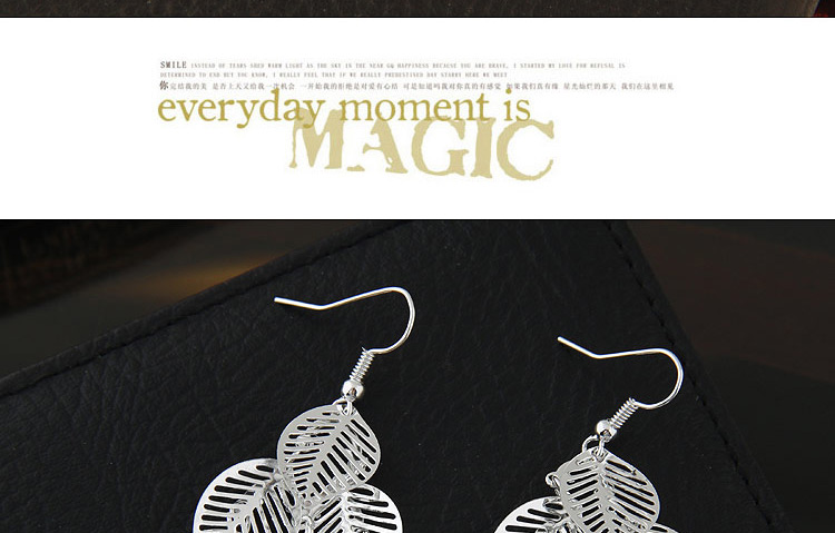 Fashion Silver Color Metal Leaf Decorated Pure Color Design Simple Earrings,Drop Earrings