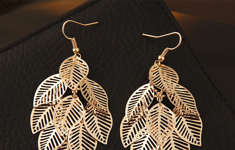 Fashion Gold Color Metal Leaf Decorated Pure Color Design Simple Earrings,Drop Earrings