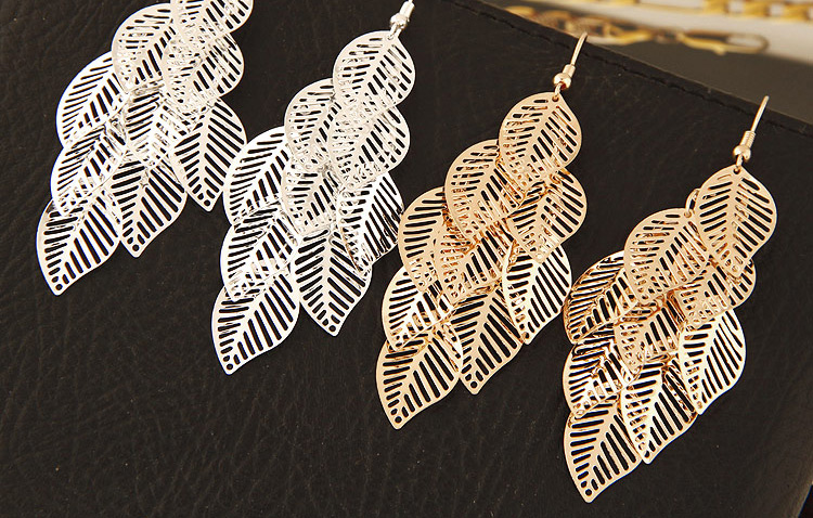 Fashion Gold Color Metal Leaf Decorated Pure Color Design Simple Earrings,Drop Earrings