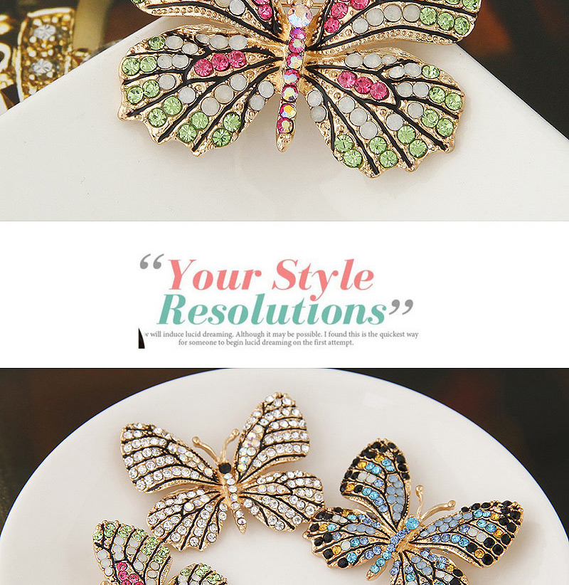 Delicate Pink+green Diamond Decorated Butterfly Design Simple Brooch,Korean Brooches