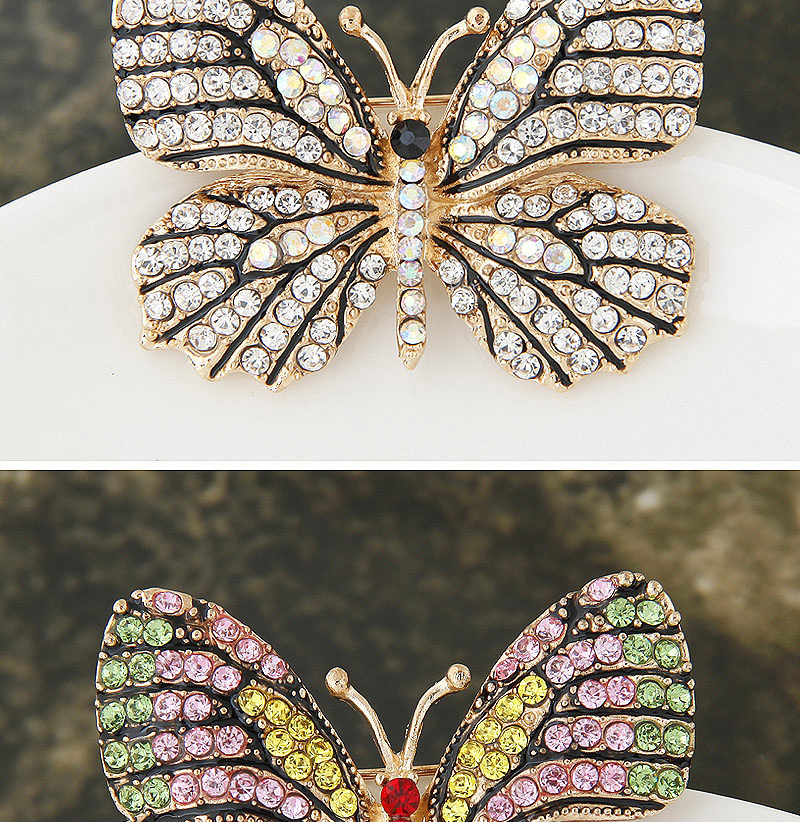 Delicate Pink+green Diamond Decorated Butterfly Design Simple Brooch,Korean Brooches